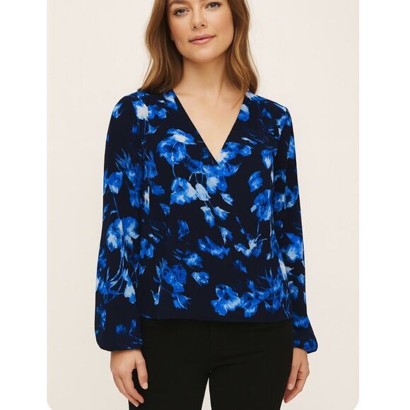 Vince Camuto Top Long Sleeve By Vince Camuto Size XS two tone blue wrap blouse - Picture 1 of 8